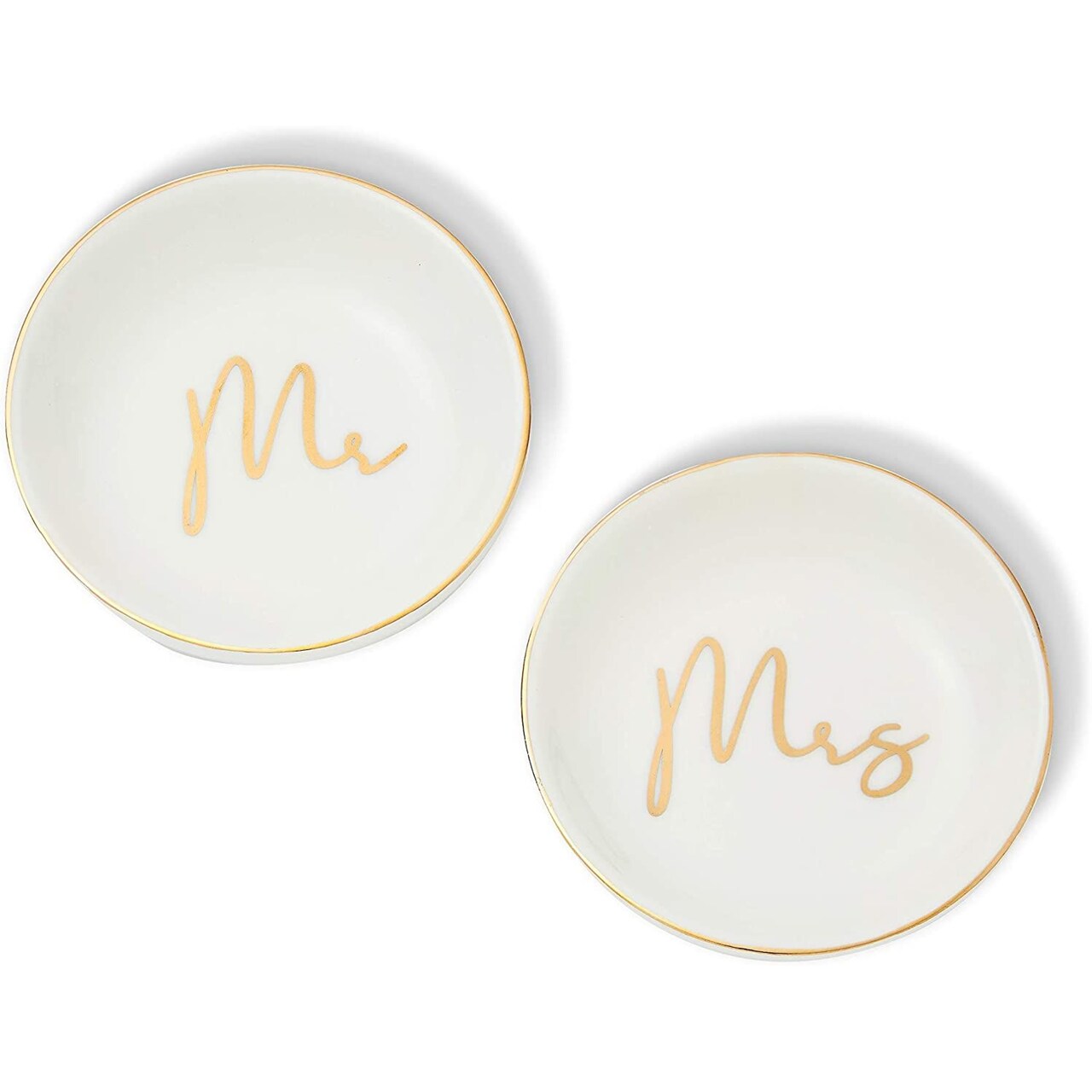 Ceramic Jewelry Trays for Wedding Gift, Trinket Dishes with Mrs and Mr (2 Pack)